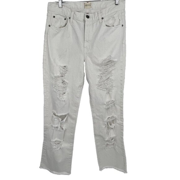 Alice + Olivia Size 31 Genevive Girlfriend Jeans Vintage Sugar White Distressed - Picture 1 of 14
